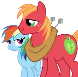 Size: 670x667 | Tagged: source needed, safe, artist:luluflaire, artist:offical-lunaflaire, derpibooru import, big macintosh, rainbow dash, earth pony, pony, bedroom eyes, male, rainbowmac, shipping, smiling, stallion, straight