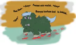 Size: 1817x1081 | Tagged: artist:jein1234, blood, derpibooru import, fluffy pony, fluffy pony foal, fluffy pony grimdark, foal abuse, grimdark, thumb tacks