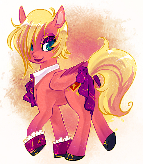 Size: 492x563 | Tagged: safe, artist:zilleniose-chu, derpibooru import, oc, unofficial characters only, pegasus, pony, bracelet, collar, eyeshadow, lipstick, looking back, makeup, smiling, solo, sparkles, tail bow