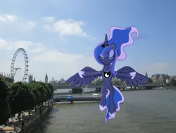 Size: 4608x3456 | Tagged: artist:jolteongirl, boat, bridge, castle, derpibooru import, ferris wheel, irl, london, photo, ponies in real life, princess luna, river, safe, solo, vector