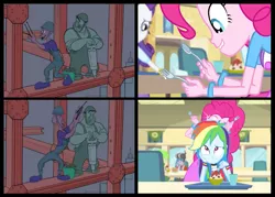 Size: 1009x722 | Tagged: safe, derpibooru import, screencap, pinkie pie, rainbow dash, rarity, equestria girls, pinkie on the one, rainbow rocks, background human, comparison, drumming, drumsticks, fantasia, fantasia 2000, george gershwin, rhapsody in blue