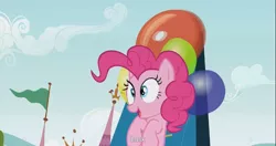 Size: 1441x762 | Tagged: safe, derpibooru import, screencap, pinkie pie, earth pony, pony, inspiration manifestation, balloon, female, high striker, mare, meme, solo, youtube caption