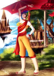 Size: 2894x4093 | Tagged: airbender, airbending, artist:lezzette, avatar the last airbender, derpibooru import, human, humanized, rainbow dash, safe, solo