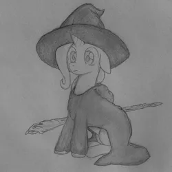 Size: 1743x1743 | Tagged: safe, artist:immatrixie, derpibooru import, trixie, pony, unicorn, cloak, clothes, female, gandalf, mare, monochrome, parody, solo, staff, traditional art