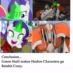 Size: 1047x1044 | Tagged: comparison, corrupted, derpibooru import, inspirarity, inspiration manifestation, inspiration manifestation book, possessed, rarity, ratchet, safe, synthetic energon, transformers, transformers prime