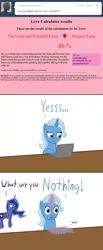 Size: 528x1280 | Tagged: artist:tootootaloo, ask, ask princess luna, comic, computer, derpibooru import, female, lesbian, love calculator, luxie, princess luna, safe, shipping, trixie, tumblr