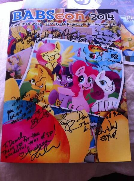 Size: 599x804 | Tagged: safe, derpibooru import, oc, oc:golden gates, unofficial characters only, 2014, autograph, babscon, babscon mascots, convention, irl, photo