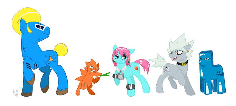 Size: 2498x1127 | Tagged: artist:frostheartissiamese, beauty, bobobo, bobobo-bo bo-bobo, derpibooru import, don patch, gasser, jelly jiggler, ponified, safe