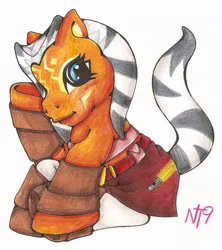 Size: 900x1012 | Tagged: safe, artist:neotokyo9, derpibooru import, ponified, pony, togruta, ahsoka tano, female, g3, mare, solo, star wars, traditional art