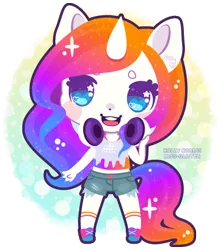 Size: 390x440 | Tagged: safe, artist:miss-glitter, derpibooru import, oc, oc:vivid visions, unofficial characters only, anthro, unicorn, ambiguous facial structure, anthro oc, bright, chibi, female, mare, neon, solo, sparkles