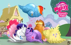 Size: 1024x653 | Tagged: applejack, artist:modernstormtrooper, derpibooru import, edit, fluttershy, logo, logo edit, mane six, murex, my little x, pinkie pie, ponyville, rainbow dash, rarity, safe, snail, species swap, twilight sparkle, wat