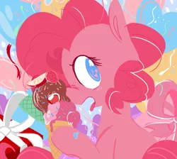 Size: 1000x894 | Tagged: safe, artist:chop4, artist:wishbby, derpibooru import, pinkie pie, balloon, blushing, cute, diapinkes, eating, food, heart eyes, hoof hold, ice cream, ice cream cone, open mouth, solo, tongue out, wingding eyes