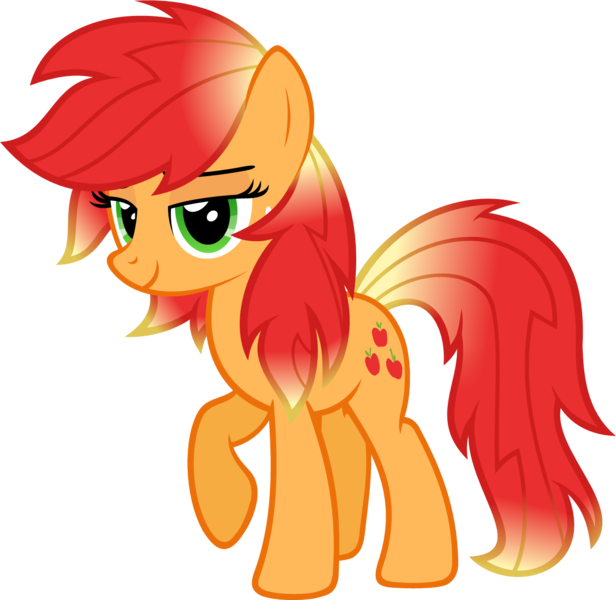 Size: 1316x1281 | Tagged: alternate hairstyle, applejack, artist:zacatron94, flarejack, hair dye, loose hair, raised hoof, safe, simple background, solo, transparent background, vector