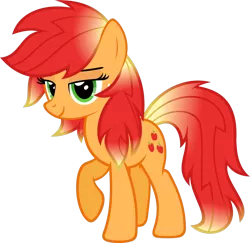 Size: 1316x1281 | Tagged: alternate hairstyle, applejack, artist:zacatron94, flarejack, hair dye, loose hair, raised hoof, safe, simple background, solo, transparent background, vector