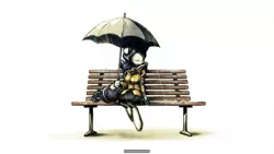 Size: 7680x4320 | Tagged: absurd resolution, anthro, artist:tenart, bench, rain, rarity, safe, solo, umbrella