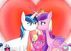 Size: 1725x1230 | Tagged: anniversary, artist:nigel5469, derpibooru import, family, female, kissing, male, offspring, parent:princess cadance, parent:shining armor, parents:shiningcadance, princess cadance, princess skyla, safe, shining armor, shiningcadance, shipping, straight