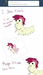 Size: 750x1280 | Tagged: ask, butterfly, caterpillar, comic, derpibooru import, roseluck, rosereplies, safe, solo, species swap, tumblr