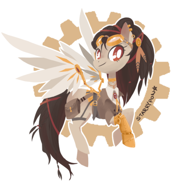 Size: 600x642 | Tagged: amputee, artificial wings, artist:starrypon, augmented, derpibooru import, mechanical wing, oc, prosthetic limb, prosthetics, prosthetic wing, safe, solo, steampunk, unofficial characters only, wings