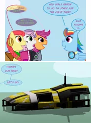 Size: 900x1210 | Tagged: safe, derpibooru import, apple bloom, rainbow dash, scootaloo, sweetie belle, ask-twilightvi, mass effect