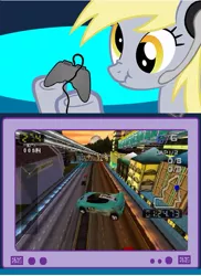 Size: 563x773 | Tagged: safe, derpibooru import, derpy hooves, pegasus, pony, derpy gamer, exploitable meme, female, gamer, gamer meme, mare, meme, obligatory pony, san francisco rush 2049, tv meme