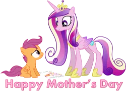 Size: 1326x974 | Tagged: artist:bronybyexception, artist:kysss90, artist:sakatagintoki117, derpibooru import, drawing, headcanon, heartwarming, mother's day, princess cadance, safe, scootaloo, scootalove