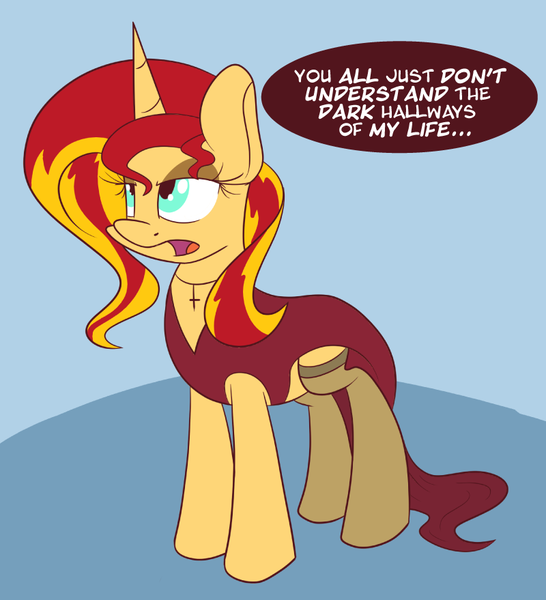 Size: 800x879 | Tagged: safe, artist:miroslav46, derpibooru import, sunset shimmer, pony, unicorn, clothes, goth, solo, sunset shimmer hates you, tumblr