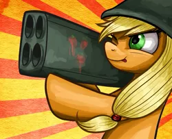 Size: 993x805 | Tagged: applejack, artist:clrb, derpibooru import, friendship is witchcraft, how applejack won the war, rocket launcher, safe, soldier, soldierjack, solo, weapon