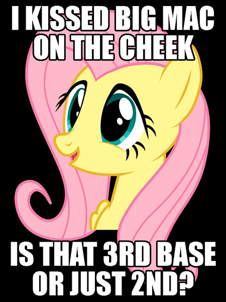 Size: 750x1000 | Tagged: safe, derpibooru import, big macintosh, fluttershy, earth pony, pony, caption, exploitable meme, fluttermac, image macro, male, meme, painfully innocent fluttershy, shipping, solo, stallion, straight, text