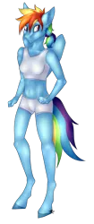 Size: 1051x2509 | Tagged: safe, artist:felixmegalodon, derpibooru import, rainbow dash, anthro, breasts, clothes, female, midriff, solo, sports bra