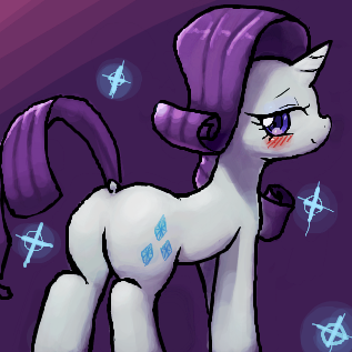 Size: 317x317 | Tagged: safe, artist:yajima, derpibooru import, rarity, pony, unicorn, bedroom eyes, blushing, dock, female, gradient background, looking at you, plot, smiling, solo