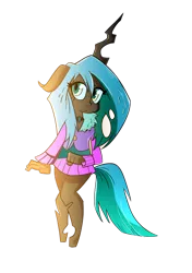 Size: 500x711 | Tagged: safe, artist:jokerpony, derpibooru import, queen chrysalis, anthro, changeling, changeling queen, ask teen chrysalis, ambiguous facial structure, cute, cutealis, female, looking at you, simple background, solo, teenager, transparent background, younger
