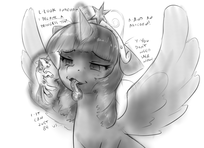 Size: 1225x890 | Tagged: questionable, artist:alloyrabbit, derpibooru import, princess cadance, shining armor, twilight sparkle, twilight sparkle (alicorn), alicorn, pony, bedroom eyes, caddybuse, dialogue, female, fetish, floppy ears, giantess, imminent vore, incest, levitation, macro, magic, male, mare, micro, monochrome, not creepy, not evil, open mouth, scared, shiningsparkle, shipping, sitting, size difference, smiling, spread wings, straight, taunting, telekinesis, twipred, yandere