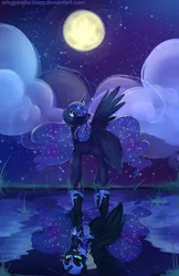 Size: 704x1088 | Tagged: artist:omgproductions, cloud, cloudy, derpibooru import, duality, moon, nightmare moon, princess luna, reflection, safe, solo, stars