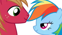 Size: 1191x670 | Tagged: safe, artist:offical-lunaflaire, derpibooru import, big macintosh, rainbow dash, earth pony, pegasus, pony, eye contact, female, looking at each other, male, mare, rainbowmac, shipping, stallion, straight