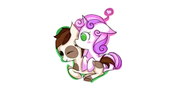 Size: 2500x1500 | Tagged: safe, artist:lillinettix, derpibooru import, pipsqueak, sweetie belle, blushing, cuddling, cute, female, floppy ears, heart, licking, male, prone, shipping, simple background, smiling, snuggling, straight, sweetiesqueak, tongue out, transparent background, vector, wink