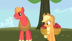 Size: 1365x768 | Tagged: safe, derpibooru import, screencap, applejack, big macintosh, earth pony, pony, applebuck season, male, stallion