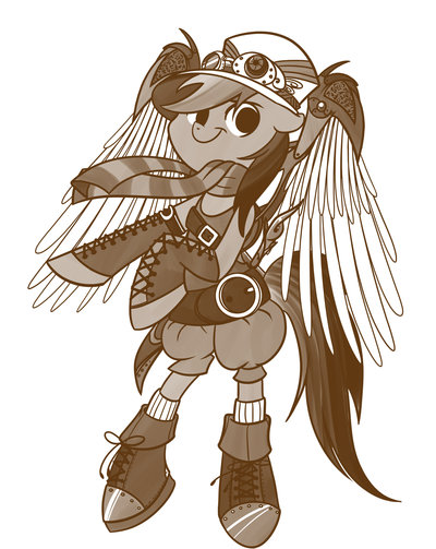 Size: 400x503 | Tagged: safe, artist:bunnimation, derpibooru import, daring do, pony, bipedal, clothes, scarf, solo, steampunk