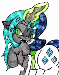 Size: 1000x1260 | Tagged: artist:mhedgehog21, changeling, character to character, derpibooru import, oc, rarity, safe, solo, traditional art, transformation