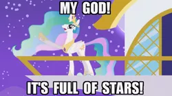 Size: 756x424 | Tagged: 2001: a space odyssey, artist:viva reverie, celestia pointing, derpibooru import, meme, my god its full of stars, princess celestia, princess celestia being deep, safe, solo