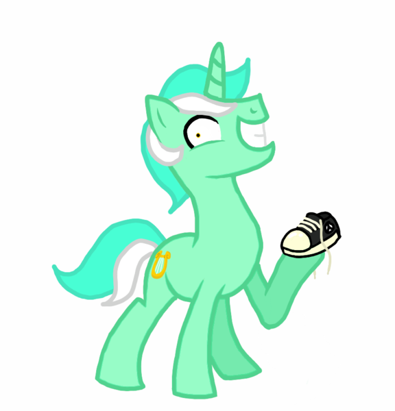 Size: 875x912 | Tagged: artist:tavrosbrony, converse, derpibooru import, grin, guyra, hoof hold, humie, insanity, irrational exuberance, looking at you, lyra heartstrings, rule 63, safe, shoes, smiling, solo, wide eyes