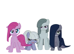 Size: 1300x950 | Tagged: alternate design, artist:reitanna-seishin, derpibooru import, hair over one eye, limestone pie, looking at you, marble pie, obsidian pie, oc, oc:minkie pie, pie sisters, pinkamena diane pie, pinkie pie, safe, simple background, transparent background, vector