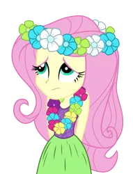 Size: 1467x1921 | Tagged: safe, artist:mohawgo, derpibooru import, fluttershy, equestria girls, rainbow rocks, clothes, grass skirt, hulashy, lei, simple background, skirt, solo, transparent background, vector