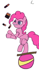 Size: 618x1136 | Tagged: safe, artist:thepankpoet, derpibooru import, pinkie pie, pony, robot, robot pony, balancing, ball, battery, gritted teeth, juggling, pinkie bot, simple background, solo, transparent background