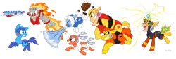 Size: 1475x500 | Tagged: artist:wiirdo, bomb man, chase, crossover, cut man, elec man, fire man, guts man, ice man, megaman, ponified, safe, video game