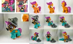 Size: 1155x692 | Tagged: accessories, artist:moggymawee, clothes, derpibooru import, disguise, glasses, hat, irl, moustache, photo, plushie, safe, scootaloo, solo, twilight time