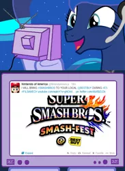 Size: 562x769 | Tagged: exploitable meme, gamer luna, meme, nintendo, obligatory pony, princess luna, safe, super smash bros., super smash bros. 4, tv meme, twitter