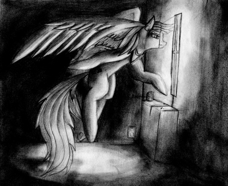 Size: 3902x3186 | Tagged: artist:qwixthetrappedone, derpibooru import, monochrome, random pony, safe, solo