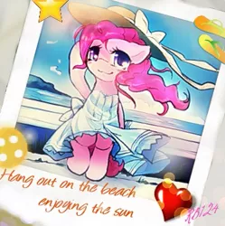 Size: 397x398 | Tagged: safe, artist:surgicalarts, derpibooru import, pinkie pie, pony, bipedal, clothes, dress, hat, photo, solo