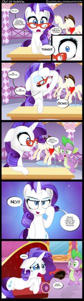 Size: 1000x3550 | Tagged: artist:coltsteelstallion, bipedal, comic, crying, derpibooru import, drama queen, fainting couch, inspiration manifestation, marshmelodrama, rarity, safe, scene parody, spike, struggling, the worst possible thing