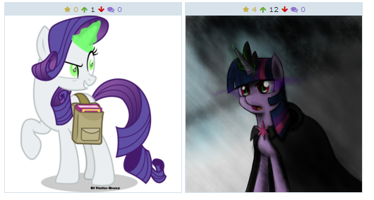 Size: 530x283 | Tagged: artist:sticky-plaster, artist:vector-brony, corrupted, dark magic, derpibooru, derpibooru import, exploitable meme, glowing eyes, green eyes, inspirarity, inspiration manifestation, inspiration manifestation book, juxtaposition, juxtaposition win, magic, meme, meta, possessed, rarity, saddle bag, safe, twilight sparkle